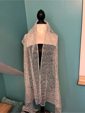 Sheer Open Knit White Draped Women's Top